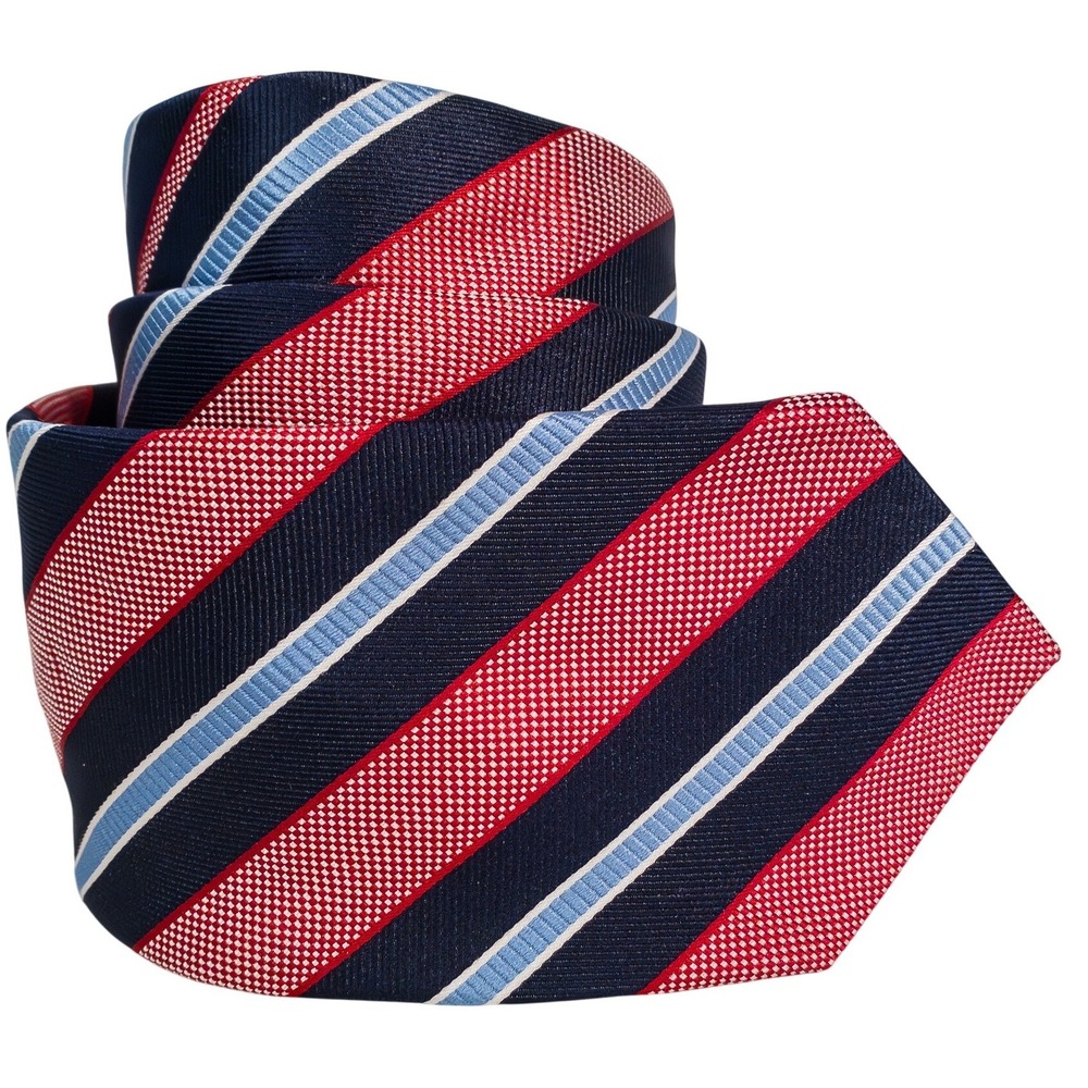 Breuer Men's 100% Silk Necktie Italy Designer Navy Blue Red Striped Handmade EUC